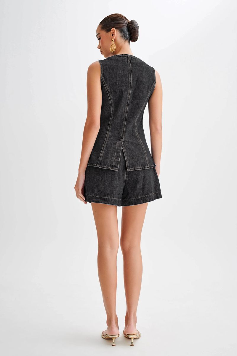 Frauen Kleidung mode lässig ärmellose hohe taille frauen anzug denim shorts_voghion.com