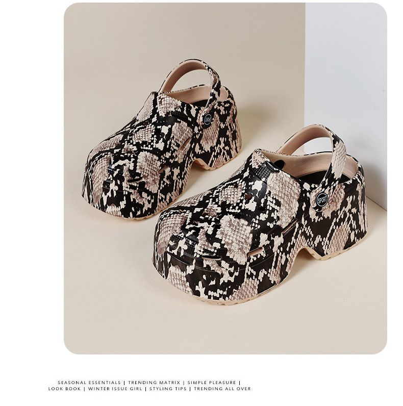 Sapatos unissex com sola grossa e furos para usar na praia, sola macia de EVA, sandálias fechadas com estampa da moda, chinelos altos_voghion.com