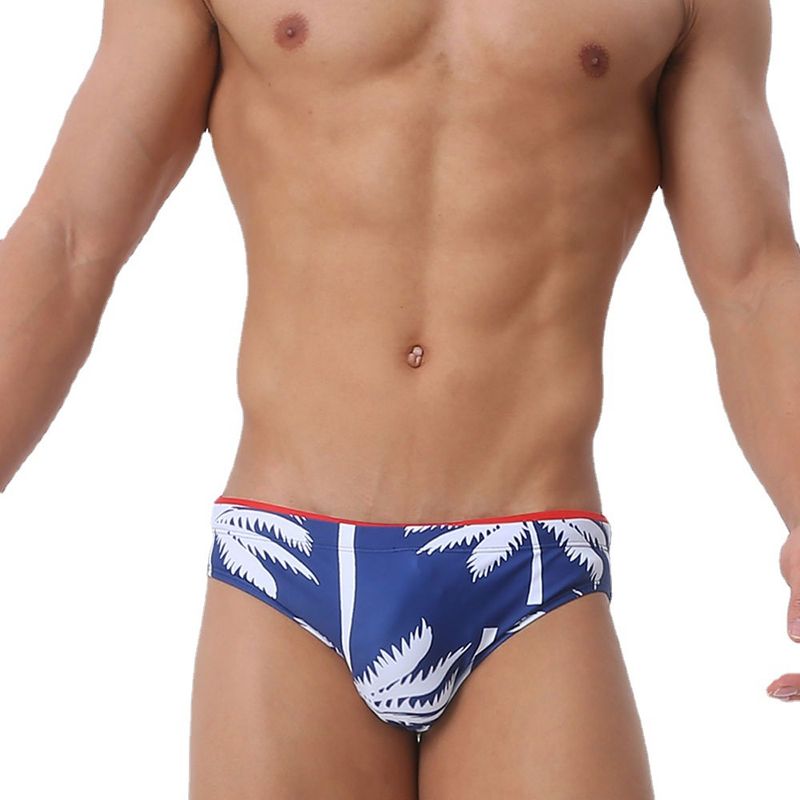 UXH Men's Swim Trunks With Cup Fashion Coconut Tree Print Beach Vacation Style Sexy Triangle_voghion.com