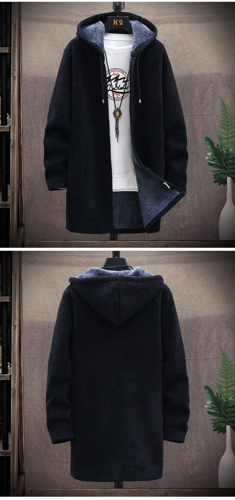 Herrenbekleidung Herbst und Winter neue Herren-Strickjacke plus samtverdickter Pullover modischer mittellanger Mantelpullover_voghion.com