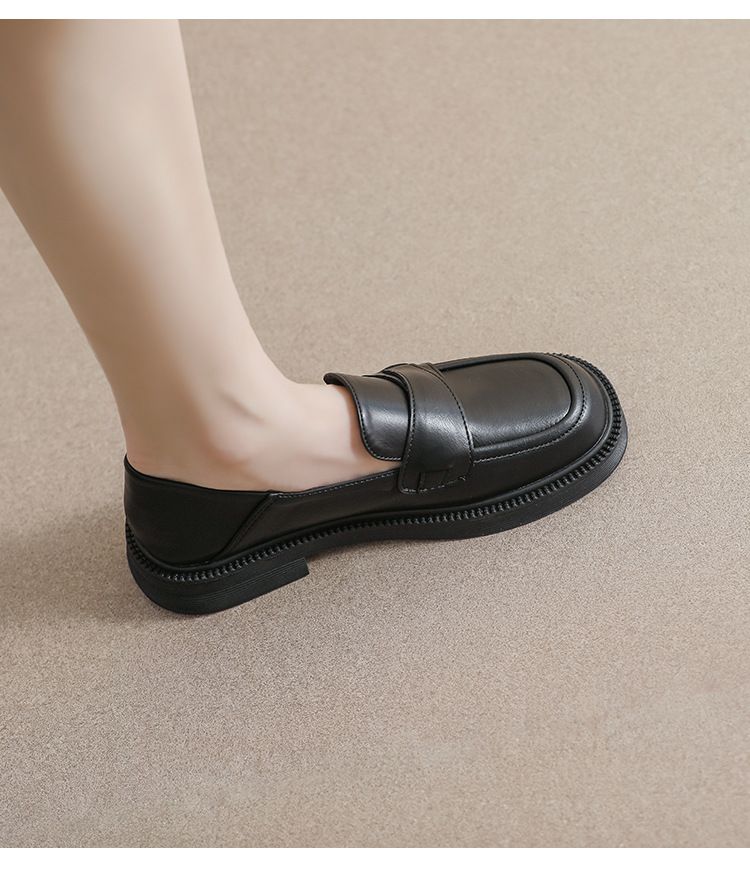 Plateau-Loafer für Damen mit einem Fuß, schwarze Retro-Schuhe aus kleinem Leder, dicker Absatz und weiche Sohle, Einzelschuhe für Damen_voghion.com