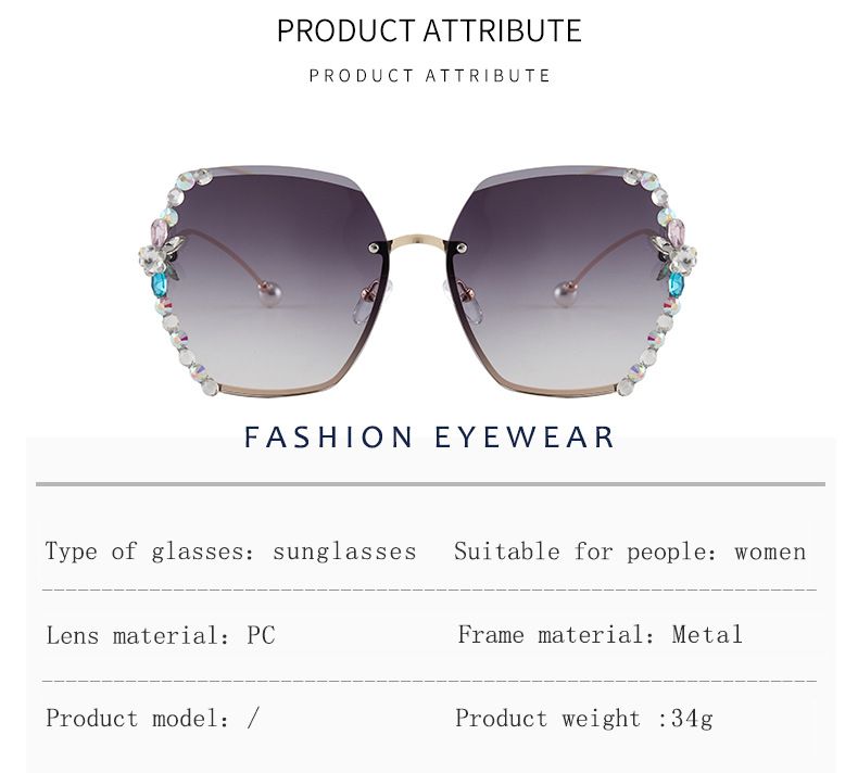 Nuovi occhiali da sole da donna Camellia Pearl senza montatura con bordo tagliato, visiere parasole_voghion.com