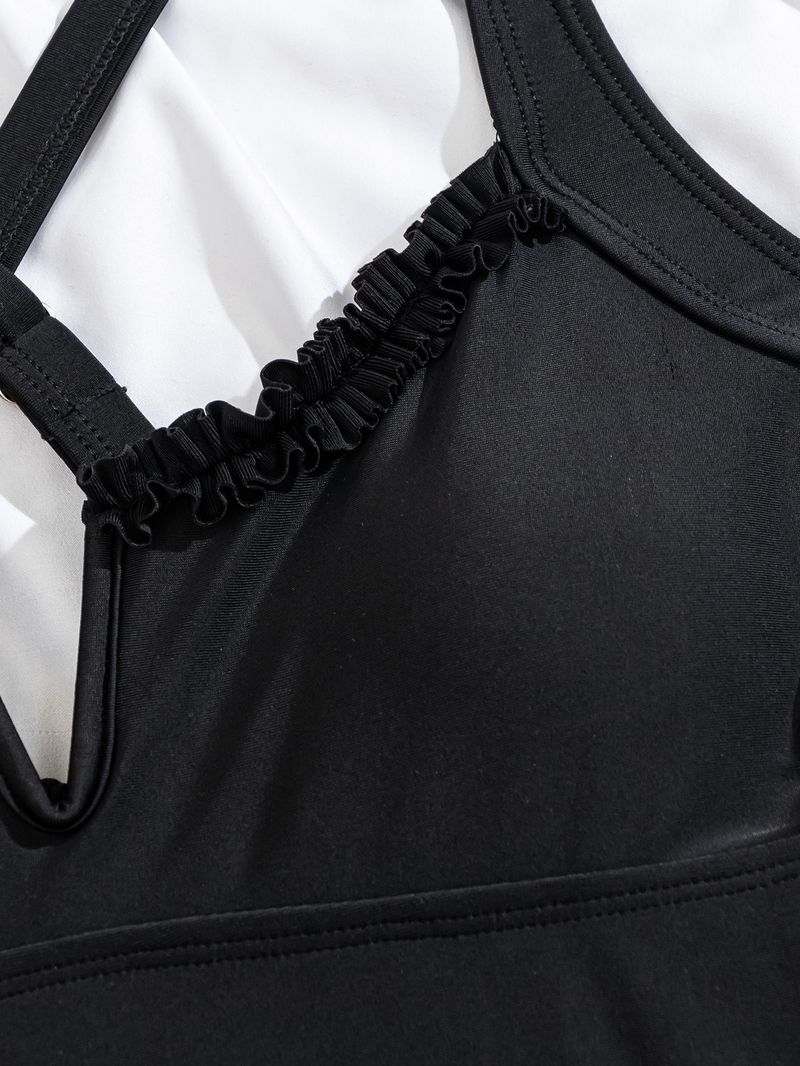 Dameskleding Effen kleur Kant Geplooid Sexy Slanke Eendelige Zeebikini Badpak_voghion.com
