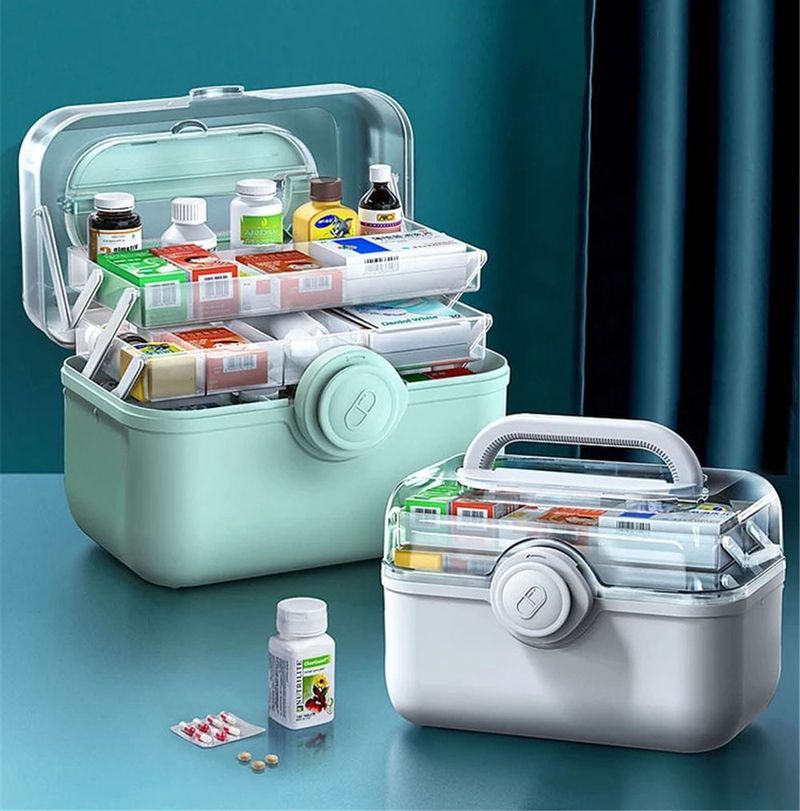 3-lagiger Erste-Hilfe-Kit-Organizer für Kleinigkeiten, tragbarer Speicher und Organizer, nützliche Medikamentenboxen für Zuhause_voghion.com