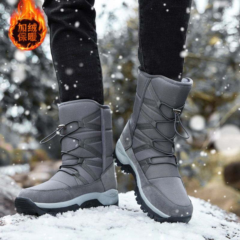 Botas de algodón para mujer, cálidas, con forro polar, para nieve, senderismo, invierno y exterior, botas altas de montañismo con suela gruesa._voghion.com