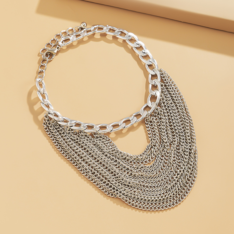 Temperament Multi-layer Fringed Hip-hop Anklet Female Exaggerated Personality Geometric Metal Chain Shoe Chain_voghion.com