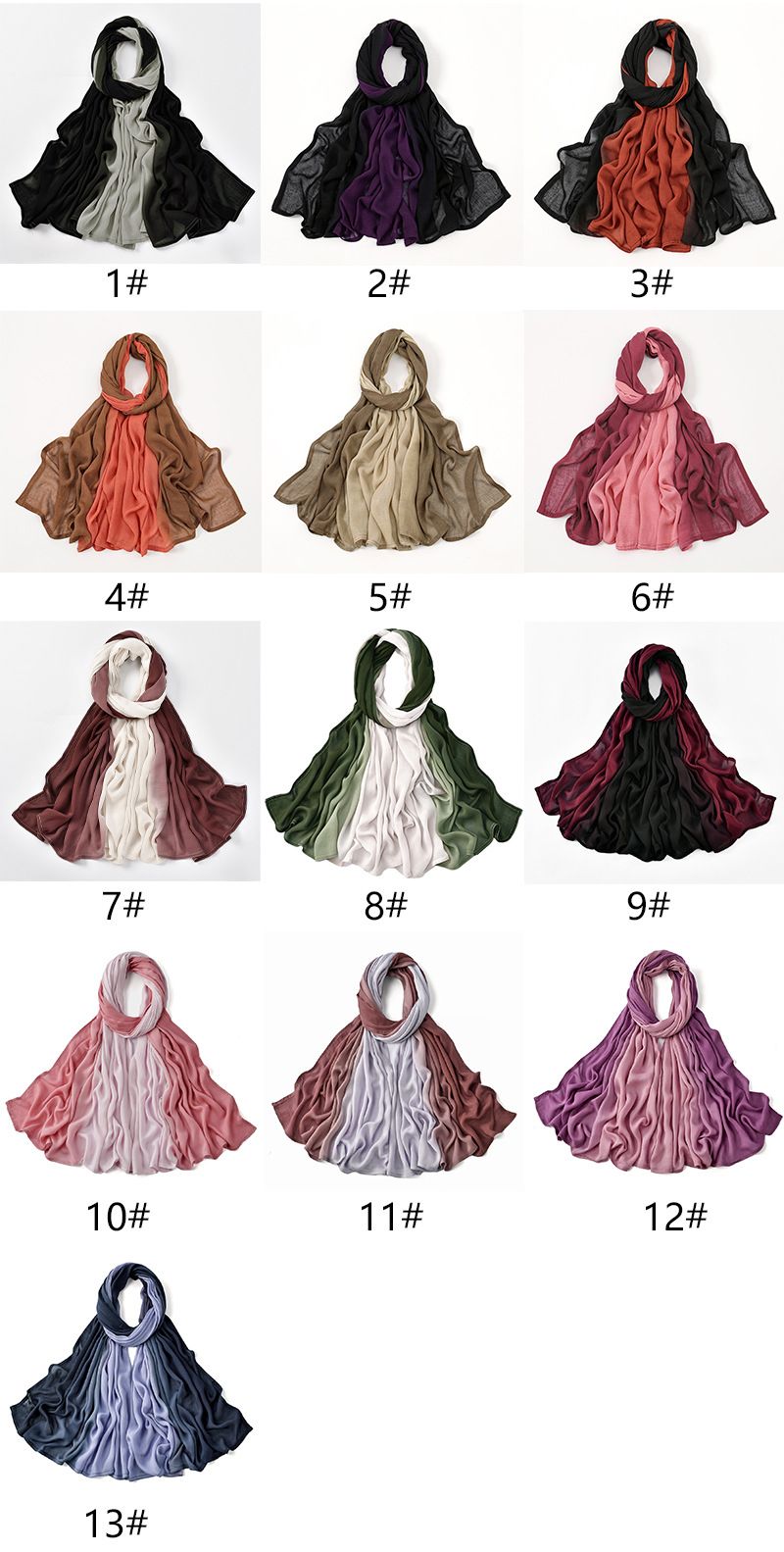 Sciarpe da donna, stile retrò letterario, colore sfumato, a tesa larga, sciarpa lunga in rayon, leggera protezione solare, scialle, telo da spiaggia, foulard_voghion.com