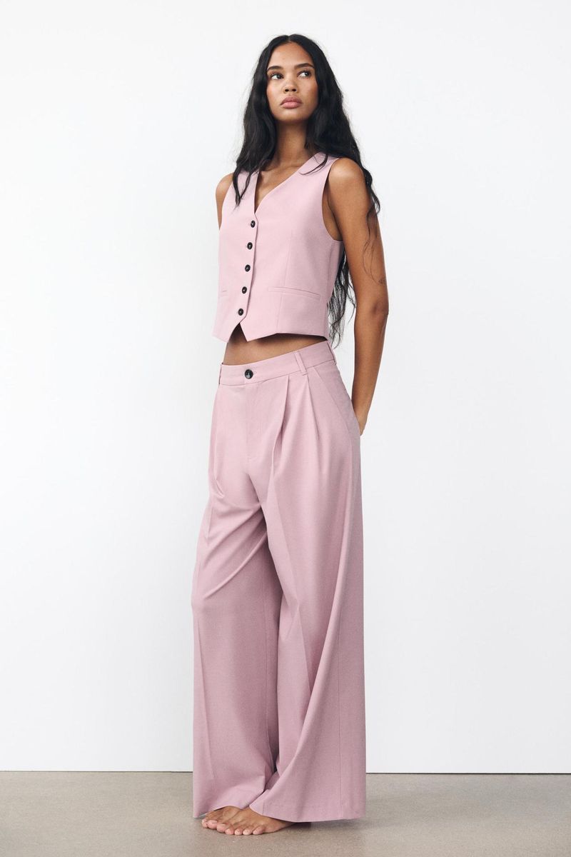 Ropa de mujer Otoño e invierno Nueva moda Trajes casuales Chaleco ajustado con cuello en V sin mangas Chaleco versátil Doble pliegue Cintura alta Pantalones anchos_voghion.com