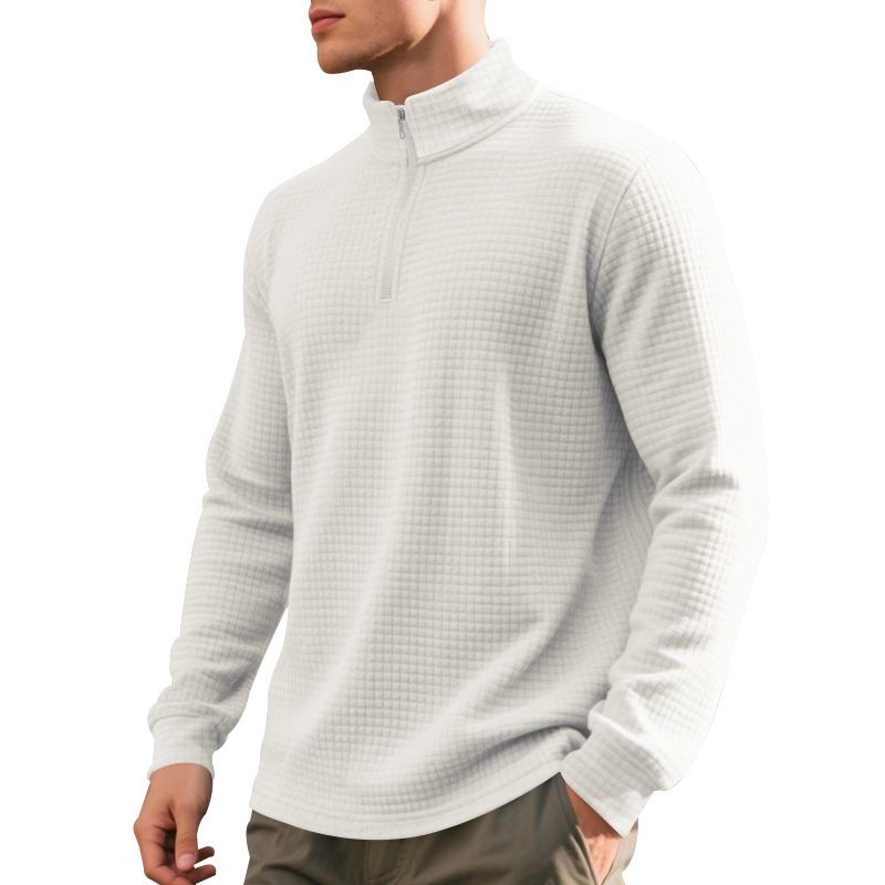 Men's Casual Pullover Sweatshirt With Jacquard Design, Stand Collar & Half-Zip, Loose Fit, Autumn/Winter Essential_voghion.com