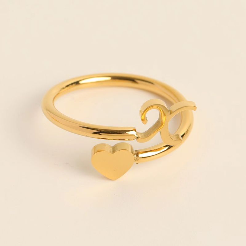 Anello iniziale con lettera semplice, anello a forma di cuore tridimensionale con apertura regolabile, vendita calda_voghion.com
