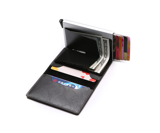 Nuevo Mini tarjetero para hombre, billeteras de fibra de carbono Rfid de cuero negro, Mini billetera delgada, monedero pequeño, monederos para hombre_voghion.com