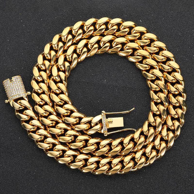 Männerschmuck Titanstahlschmuck Hip Hop Zirkon Duebelsäiteg Diamantschnalle Ronn Schleifen Verschlësselung Edelstahl Kubanesch Kette Männerhalskette_voghion.com