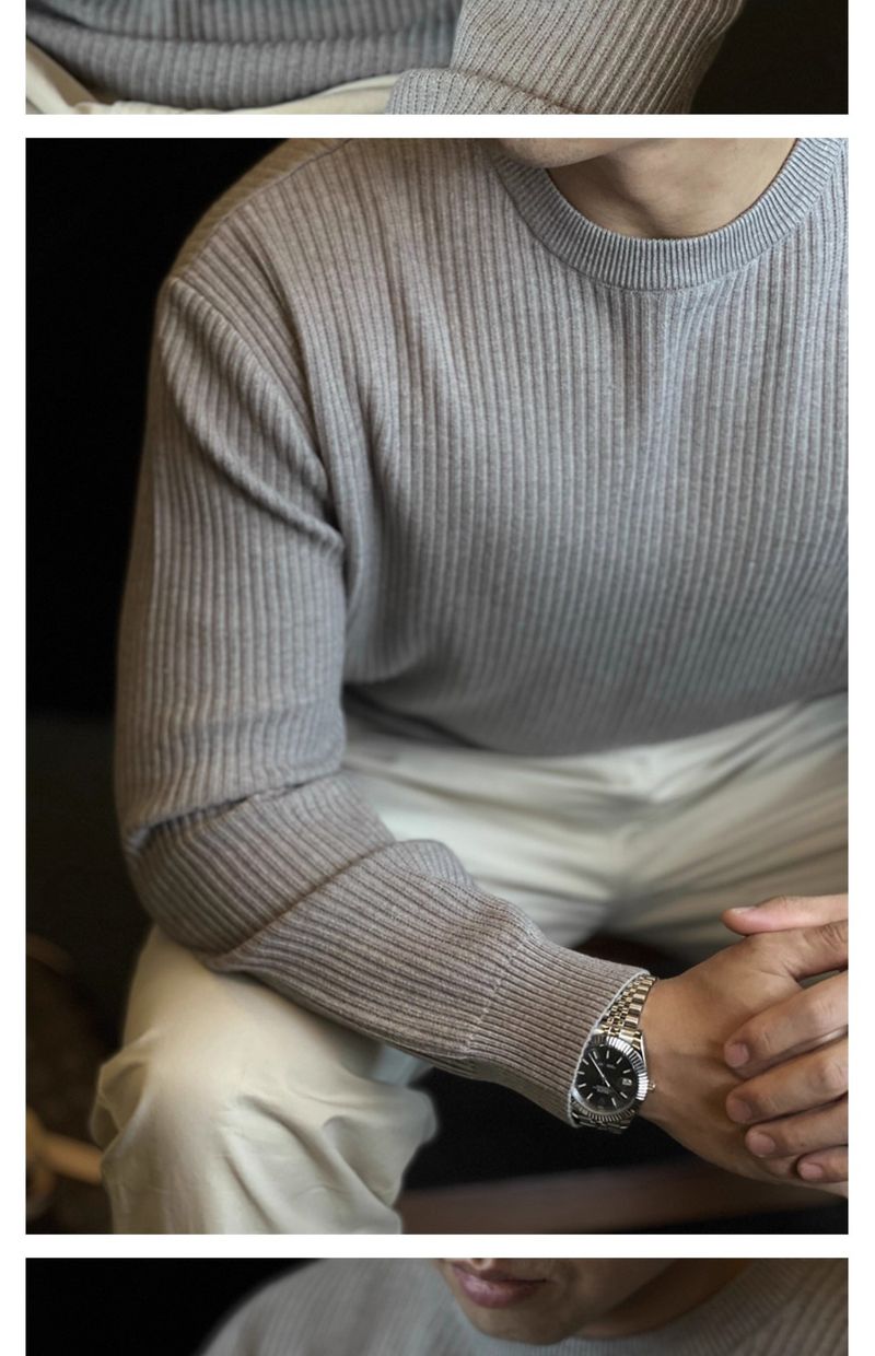 Men's Vertical Striped Knit Sweater - Casual Long Sleeve Crewneck Pullover For Autumn & Winter_voghion.com