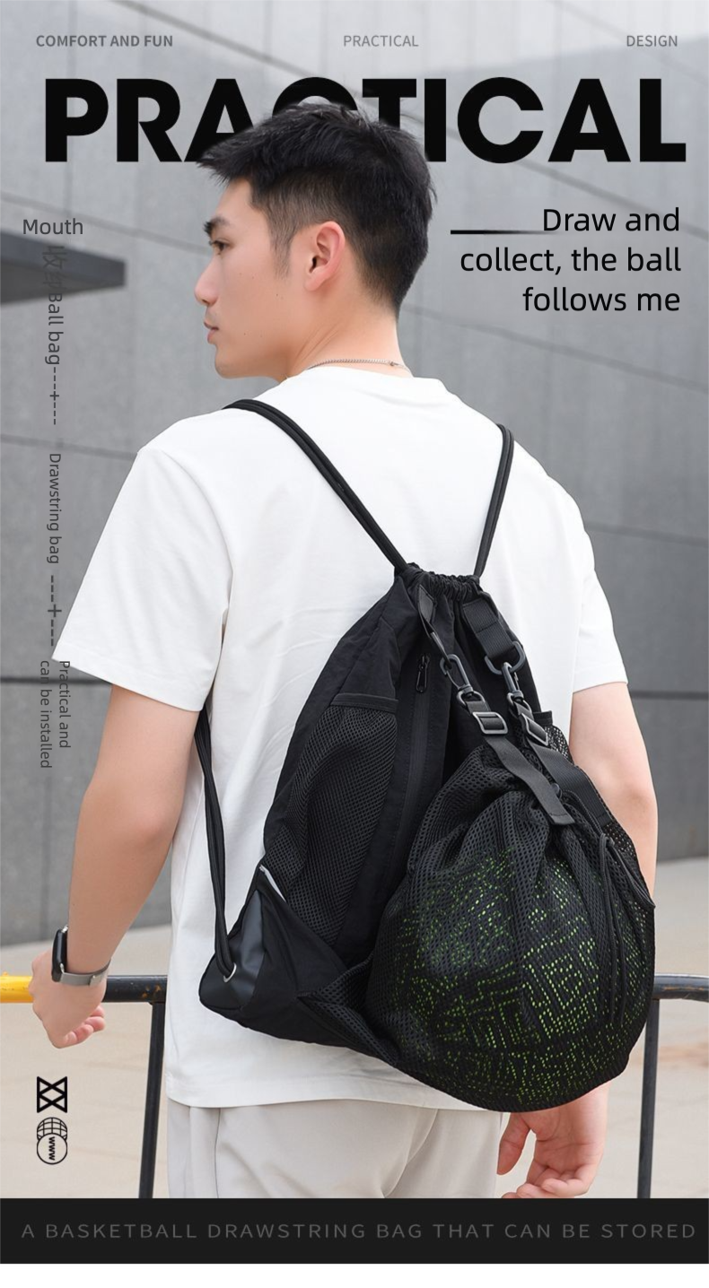 New Large Capacity Nylon Drawstring Backpack Versatile Trendy Sports Basketball Football Multifunctional Badminton Bag_voghion.com