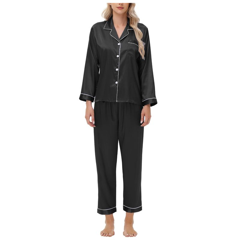 Biancheria intima Pigiami da notte Pigiama di seta Pigiama da donna in raso a maniche lunghe di grandi dimensioni Abbigliamento per la casa_voghion.com
