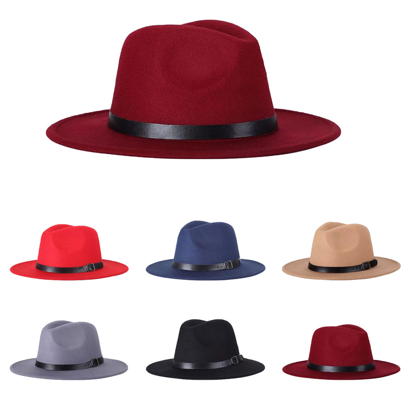XinWq Fedora Hoed Effen Kleur Verstelbare Britse Stijl Jazz Cap Kostuum Accessoire Streetwear_voghion.com