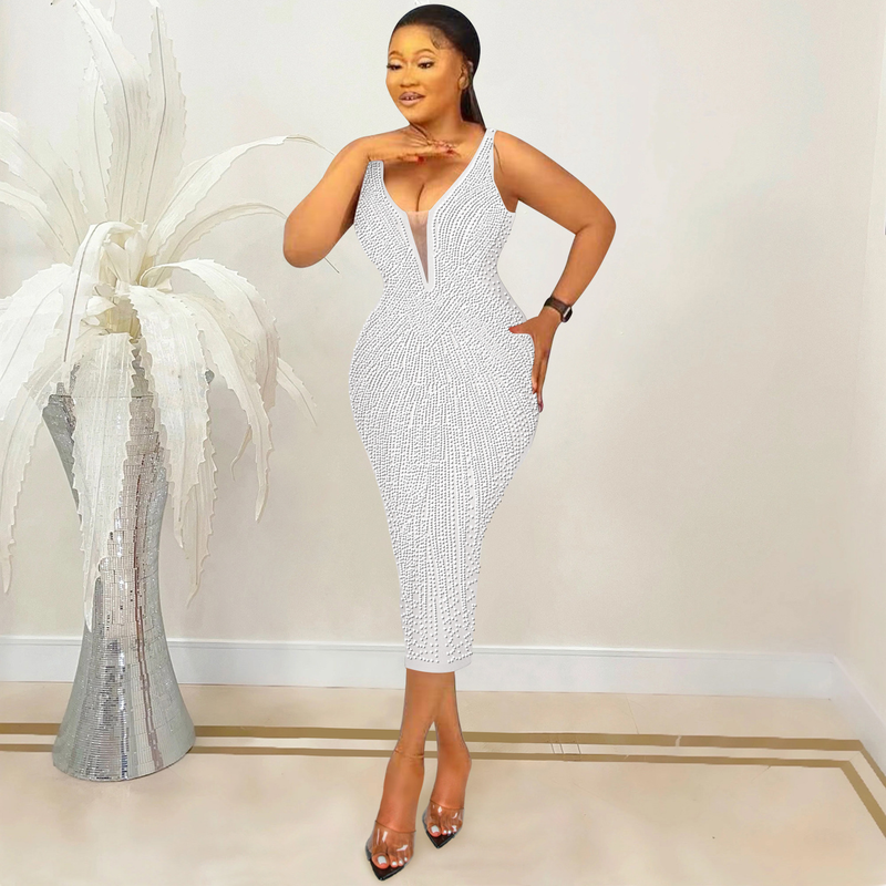 Abbigliamento da donna bretelle alla moda abito sexy con diamanti caldi con scollo a V attillato per le donne_voghion.com