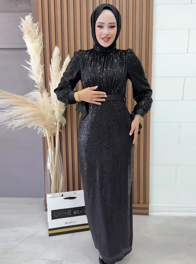 Women's Clothing New Solid Color Long Sleeve Loose Fashion Sequin Muslim_voghion.com
