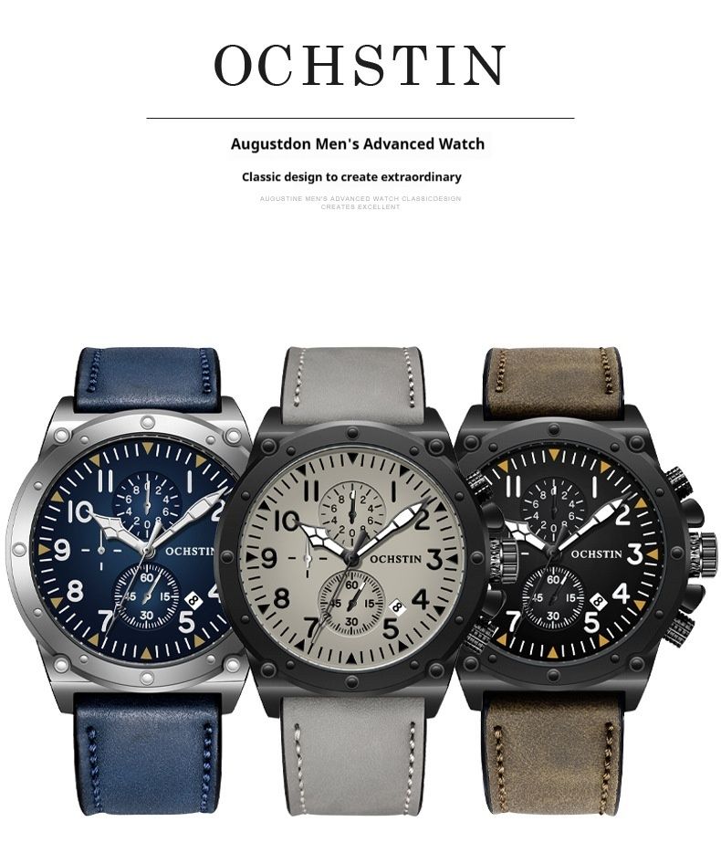 Relógio masculino esportivo multifuncional Augusten 2024, com três mostradores e seis ponteiros, quartzo_voghion.com