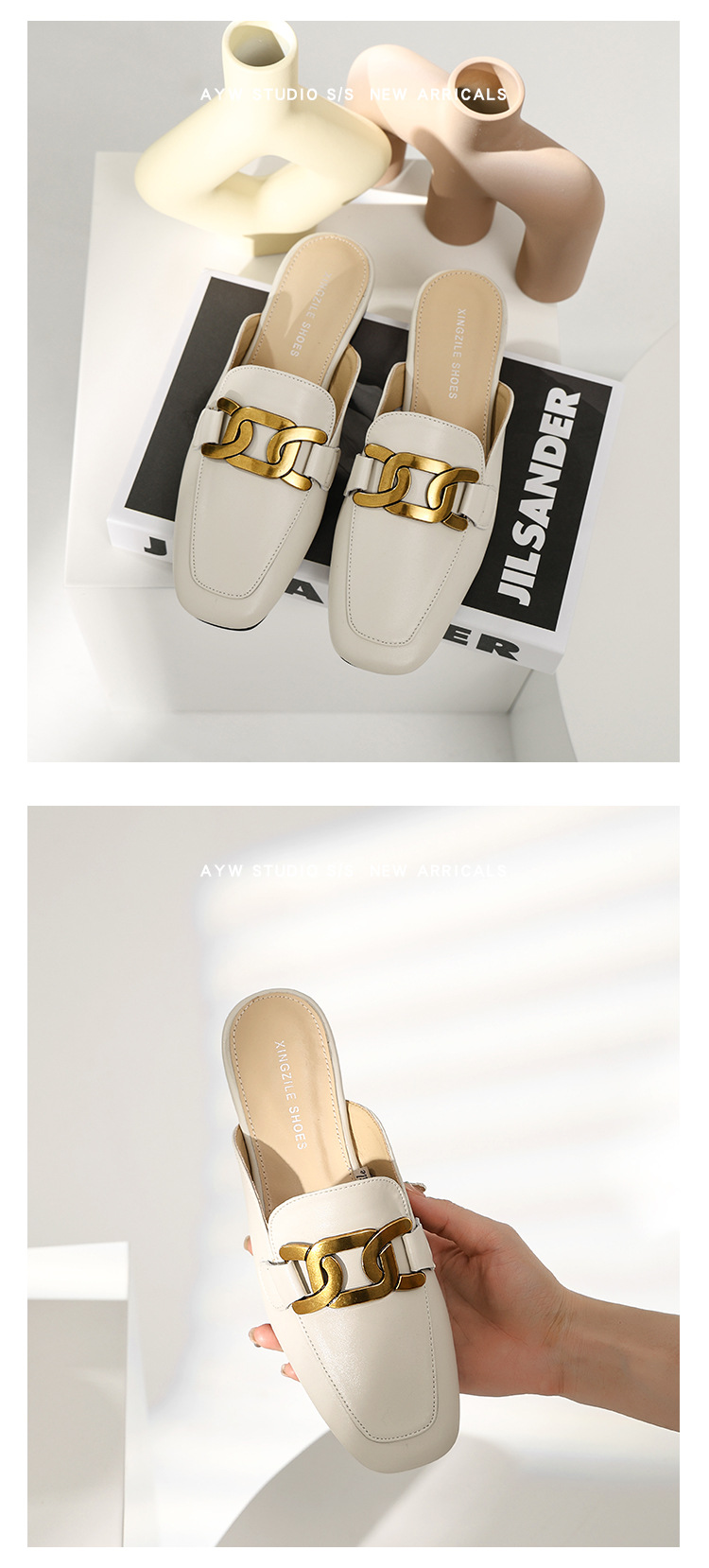 Echt lederen semi-slippers dames ins bovenkleding Baotou enkele schoenen 2023 lente nieuwe comfortabele zachte bodem muilezels met lage hakken_voghion.com