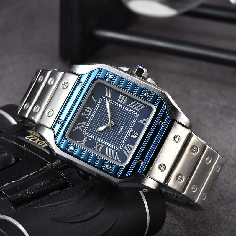 2023 Men's 3-Pin Quartz Square With Second Sweeping Movement Calendar All Steel Watch_voghion.com