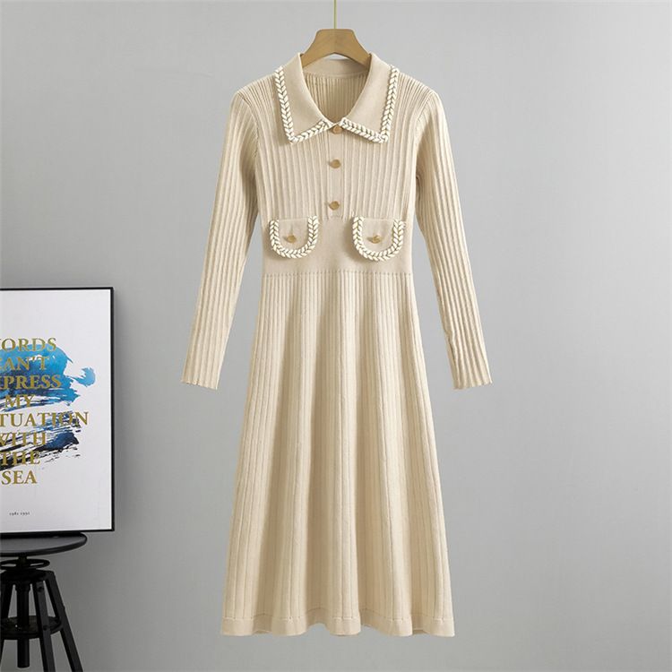 Gonna di media lunghezza in maglia con risvolto di alta qualità per abbigliamento femminile, per donna, elegante e sottile, stile primaverile e autunnale_voghion.com