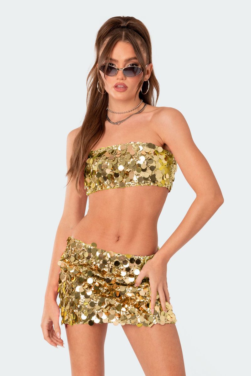 2025New Außenhandel Grenzüberschreitende unregelmäßige Größe Pailletten Mode Anzug Wrap Brust Kurzer Minirock Rock Damenbekleidung_voghion.com