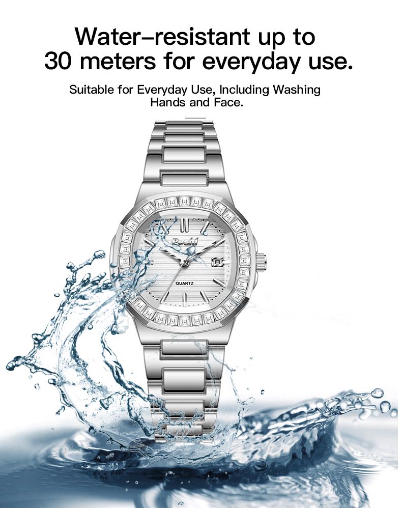 Montre à quartz élégante et tendance pour femme, cadran en cristal avec date, bracelet décontracté_voghion.com