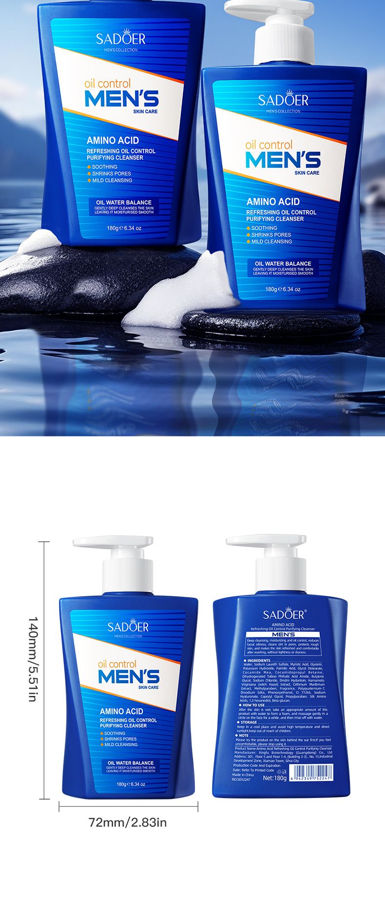 Full English Men's Aminosäure-Erfrischungsreiniger SADOER Cleansing Face Wash_voghion.com