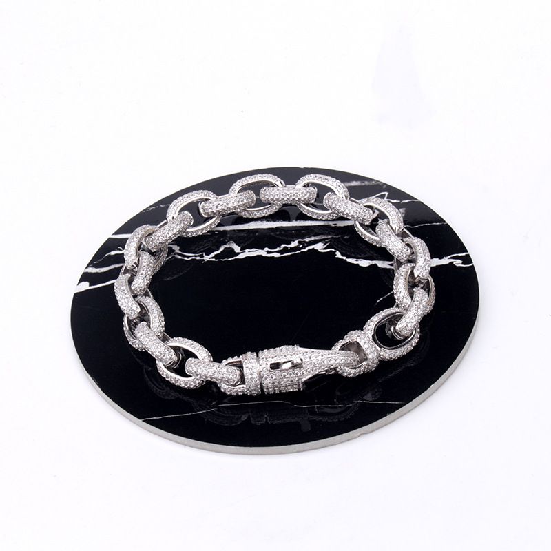 Bracciale a maglie cubane per uomo e donna con pietre completamente pavé e chiusura a moschettone, bracciale a catena con croce hip hop, elegante accessorio di moda unisex_voghion.com