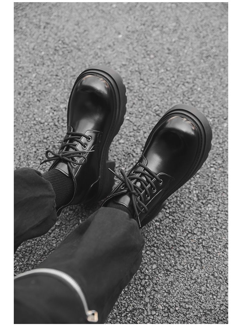 Lace-up High-top Thick-soled Heightening Men's Boots Fleece Short Boots Tooling Boots Martin Boots_voghion.com