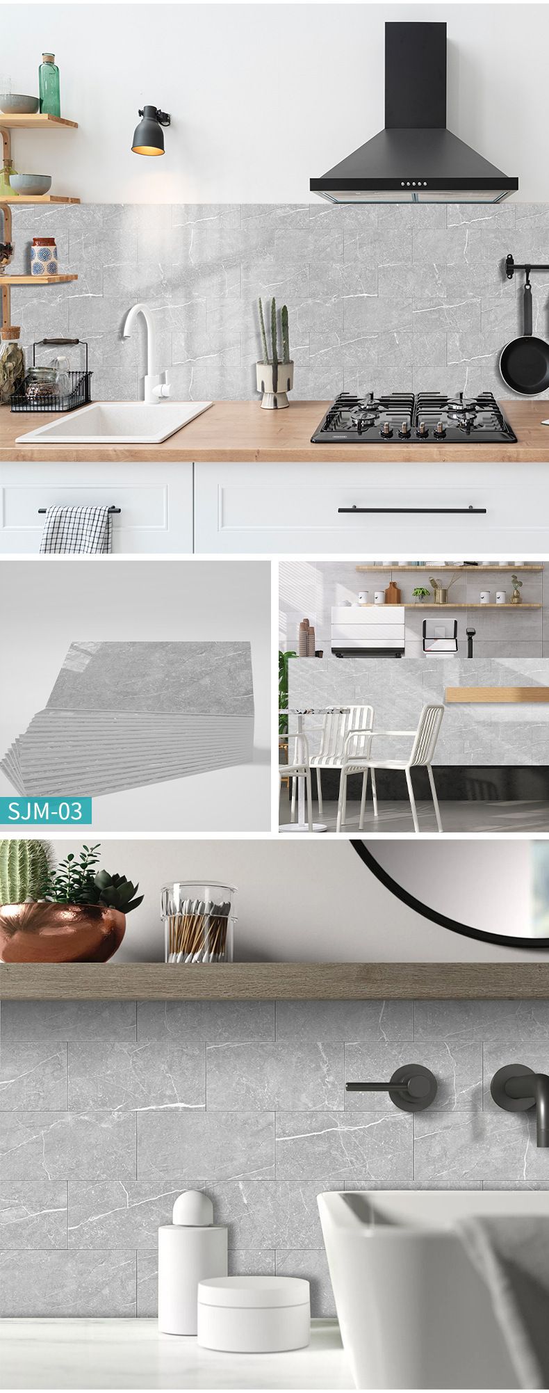 Azulejo de mármol de espuma 3D para cocina y baño, autoadhesivo, impermeable, de polietileno engrosado._voghion.com