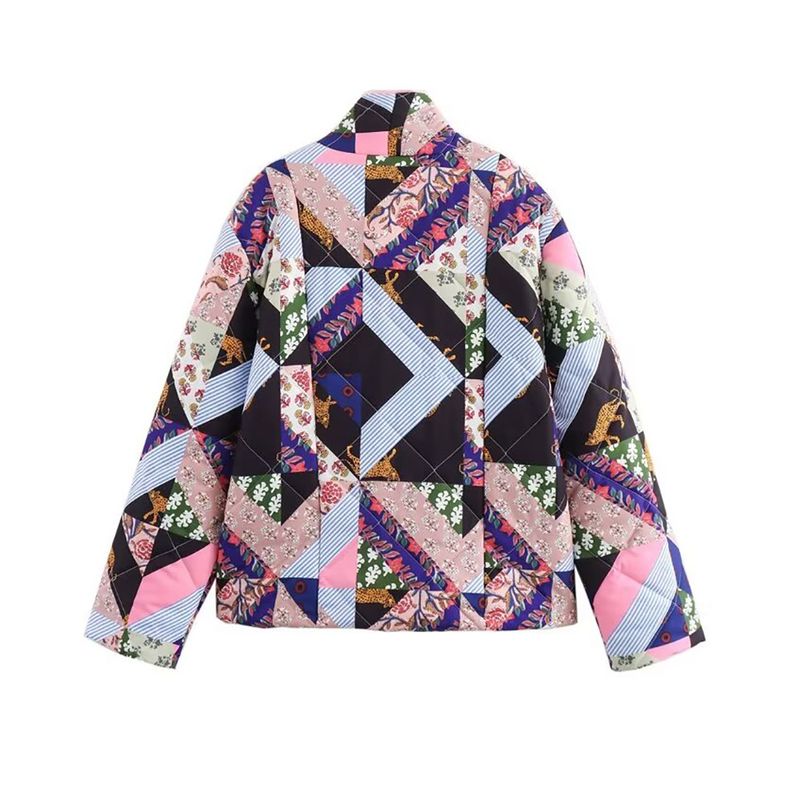 New For Autumn And Winter , Long Sleeved Printed Color Blocked Cotton Clothing Jacket, Women's Top_voghion.com