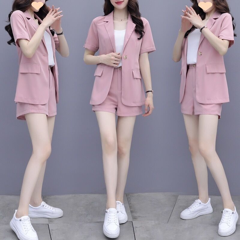 Petit ensemble trois pièces pour femme, blazer, short à manches courtes, style coréen, tenue professionnelle décontractée, polyvalente_voghion.com