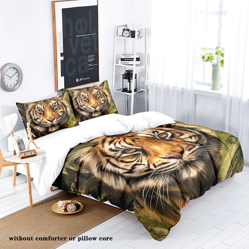 Tigre, leopardo, animale 3D stampa digitale camera da letto, dormitorio, hotel e pensione set da 3 pezzi, leggero, caldo e morbido set di biancheria da letto in peluche corto_voghion.com