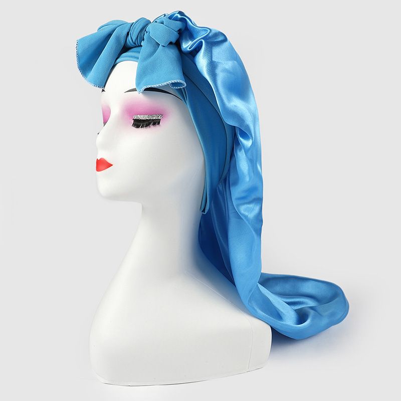 Damen-Nachtmütze aus hochelastischem, langem Satin-Schlauch, neue Kopftuchmütze mit Fliege, Schönheits-Dauerwellen-Haarpflege-Kappe_voghion.com