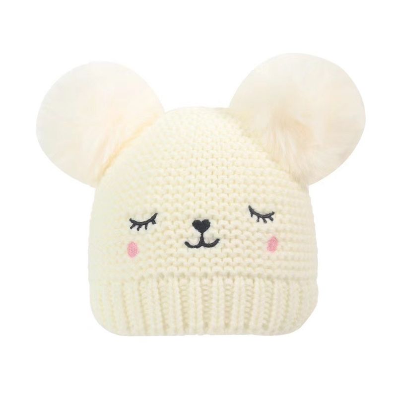 Platform specific autumn and winter children's cartoon double wool ball knitted hat_voghion.com