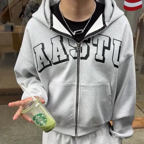 Felpa con cappuccio e cerniera unisex - Giacca oversize casual con stampa 3D per uomo e donna (grigio/nero/blu navy)_voghion.com
