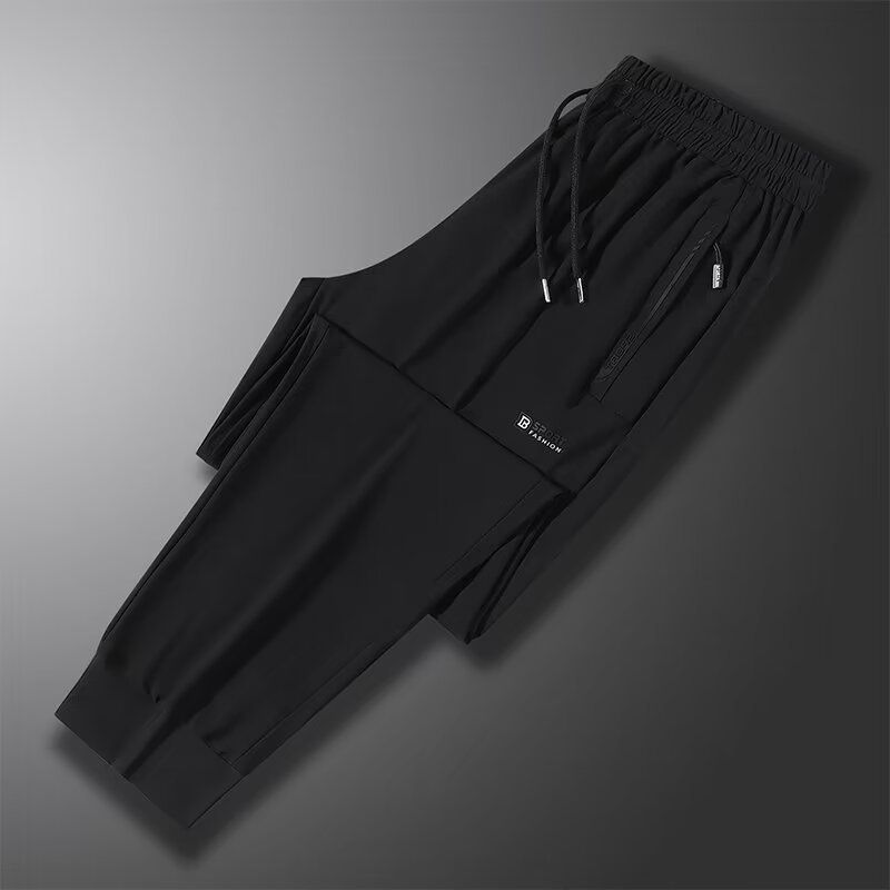 2024 Sommer dünne Eisseide heiß gestempelt einfache Sport lose große Klimaanlage lässig lange Hosen Herren_voghion.com