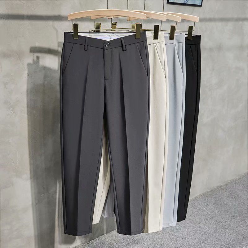 Pantaloni da uomo di design con lo stile di Hong Kong che entra nella moda, pantaloni a gamba dritta per la perdita di peso, pantaloni western drappeggiati casual e alla moda._voghion.com