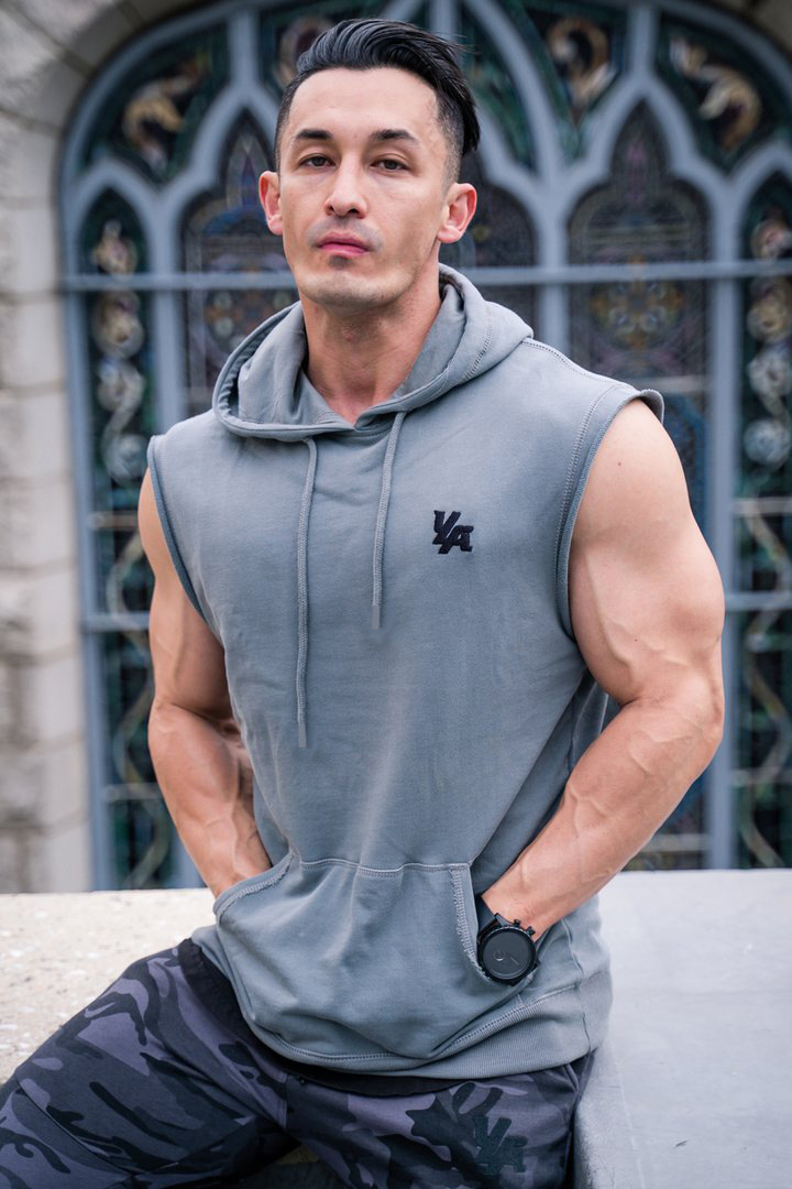Muscle Fitness Brother Sommer Herren Sport Freizeit Lauftraining Dünne ärmellose Weste mit Fellkapuze_voghion.com
