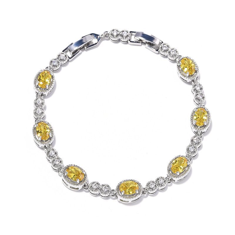 Korean Blue Color Treasure Rectangular Light Pure Handmade Inlaid Geometric Colored Zircon Bracelet For Women_voghion.com