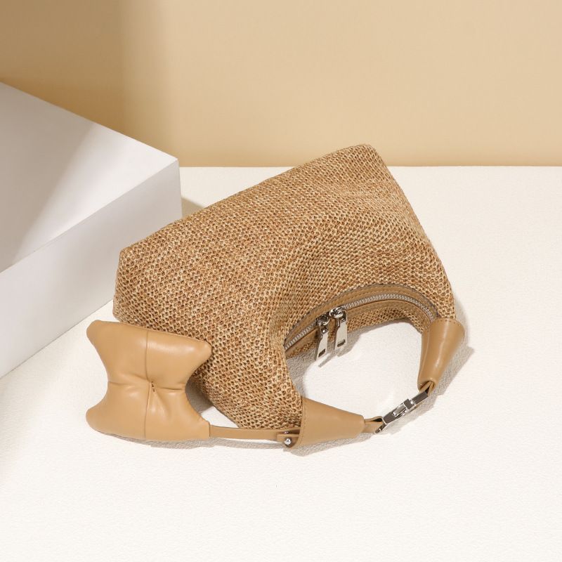 Summer New Straw Woven Women's Versatile Dumpling Casual Beach Vacation Stylish Raffia Handbag Lunch Box Bag_voghion.com