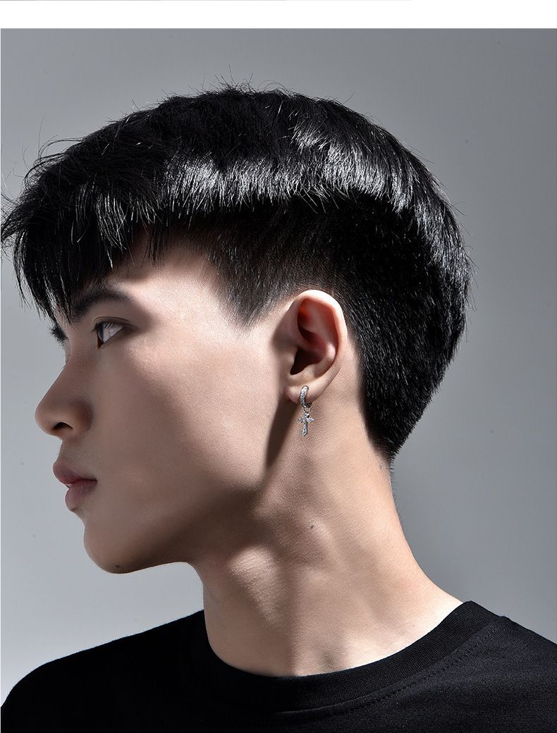 Men's Jewelry 925 Silver Needle One Pair Of Diamond Earrings With Trendy Personality Single Cross Earrings_voghion.com