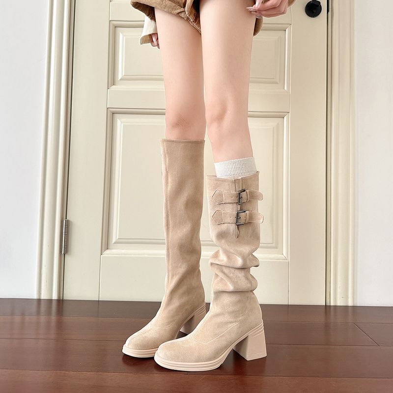 Chunky-Heeled Riding Boots Knee-High Boots Thick-Heeled Boots Women's Shoes_voghion.com