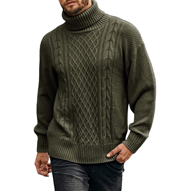 Herrenpullover mit hohem Halsausschnitt, einfarbig, Strickpullover, langärmelig, lässiges Oberteil für Herbst und Winter_voghion.com