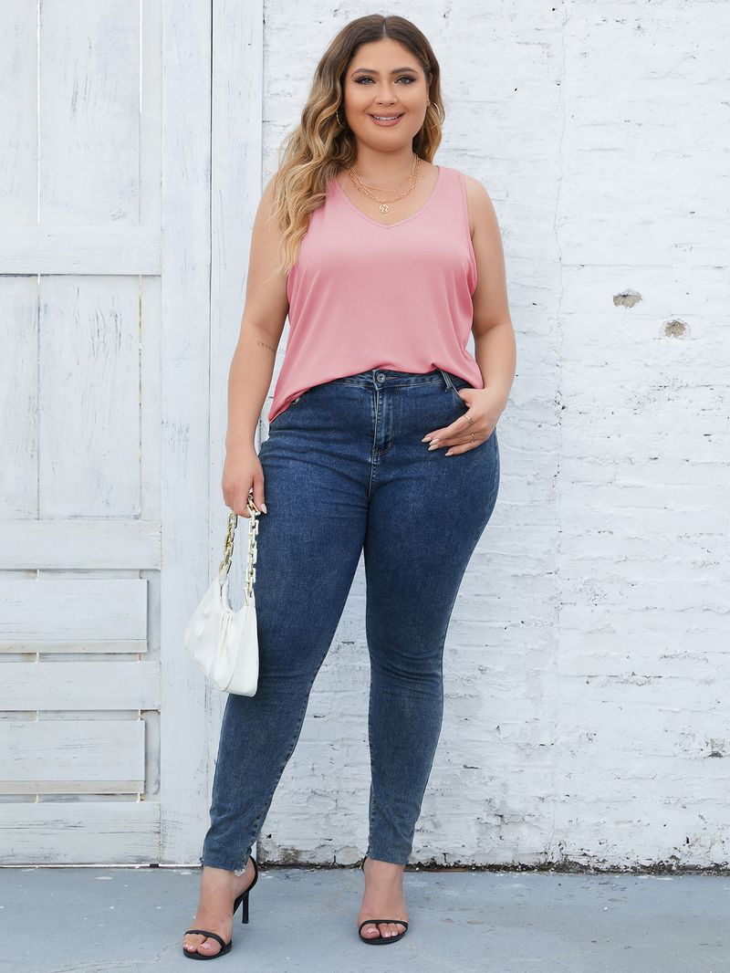 Women's V-neck thread sport plus size vest outside to wear a slim-fit short top plus size_voghion.com