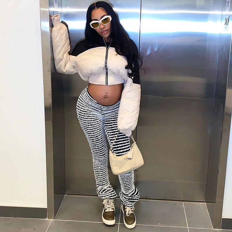 Dameskleding Gebreide Gestreepte Sexy Slanke Broek Kinder Lente Mode Hoge Taille Heup Lifting Hot Girl Casual Broek_voghion.com