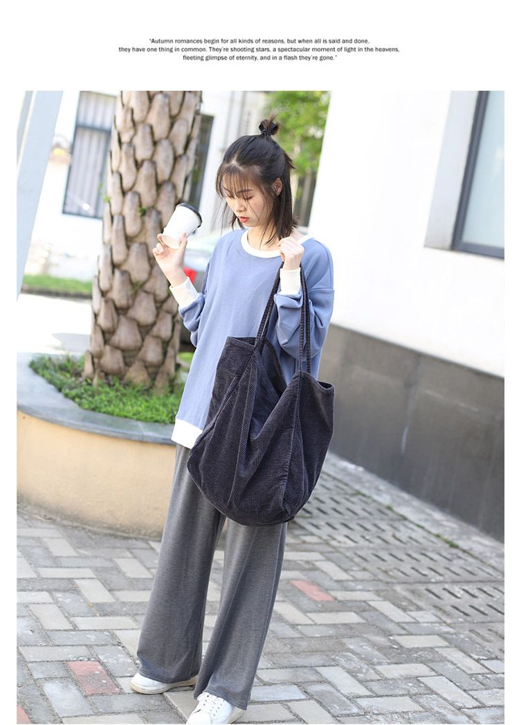 Freizeit-Einkaufstasche mit großem Fassungsvermögen in koreanischer Version, modische Handtasche aus Cord-Canvas, einfache und künstlerische Retro-Umhängetasche für Damen_voghion.com