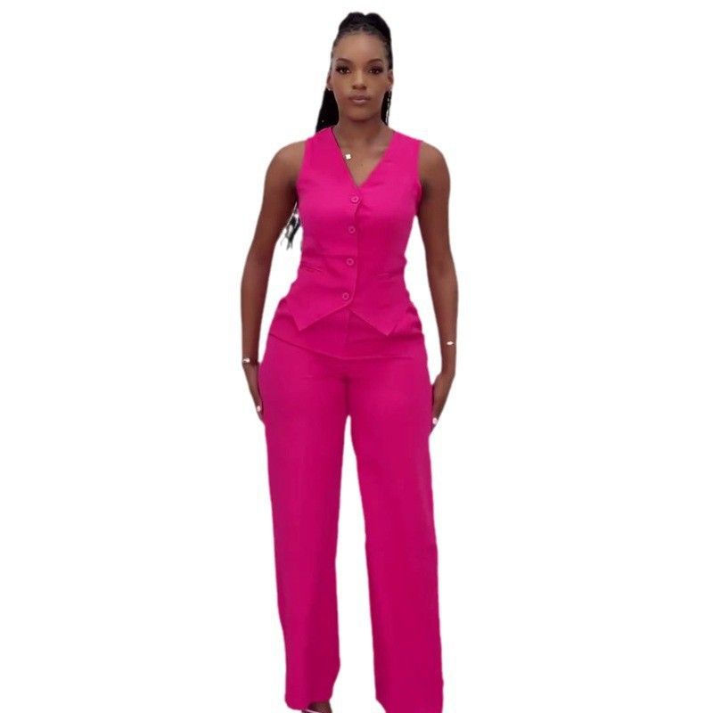 Women's New Fashionable Sleeveless Vest And Wide-Leg Pants Two-Piece Set_voghion.com